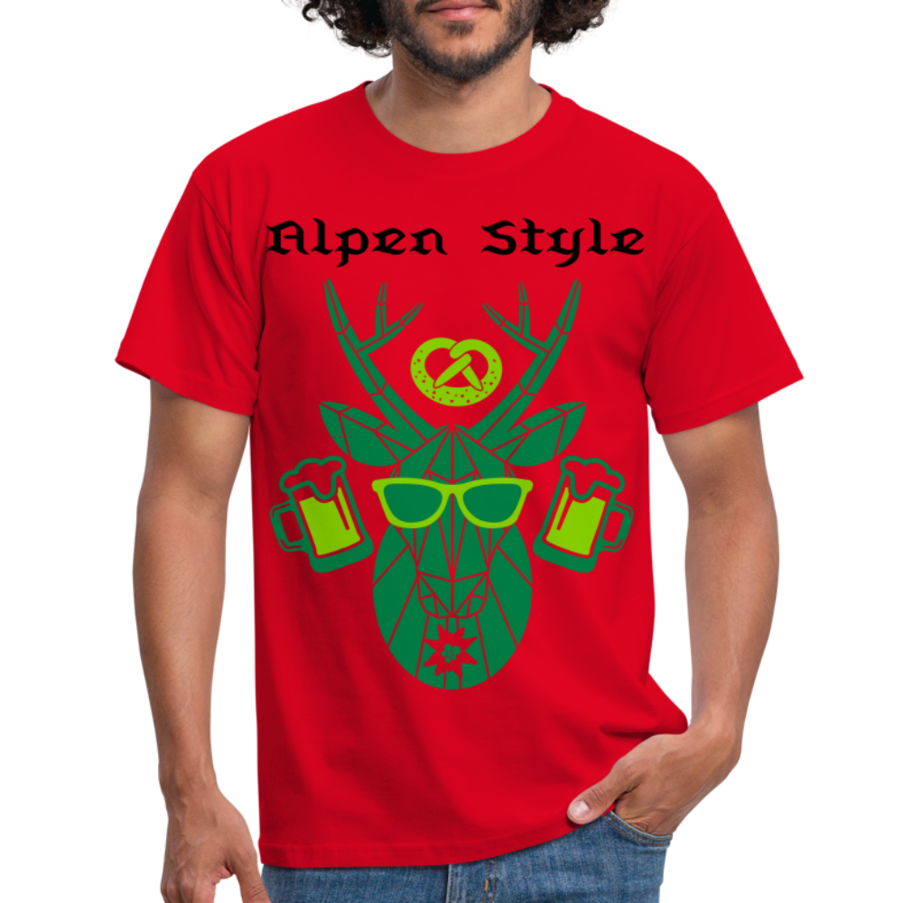 Herren - Männer T-Shirt bayrisch Alpen Style grün - Rot