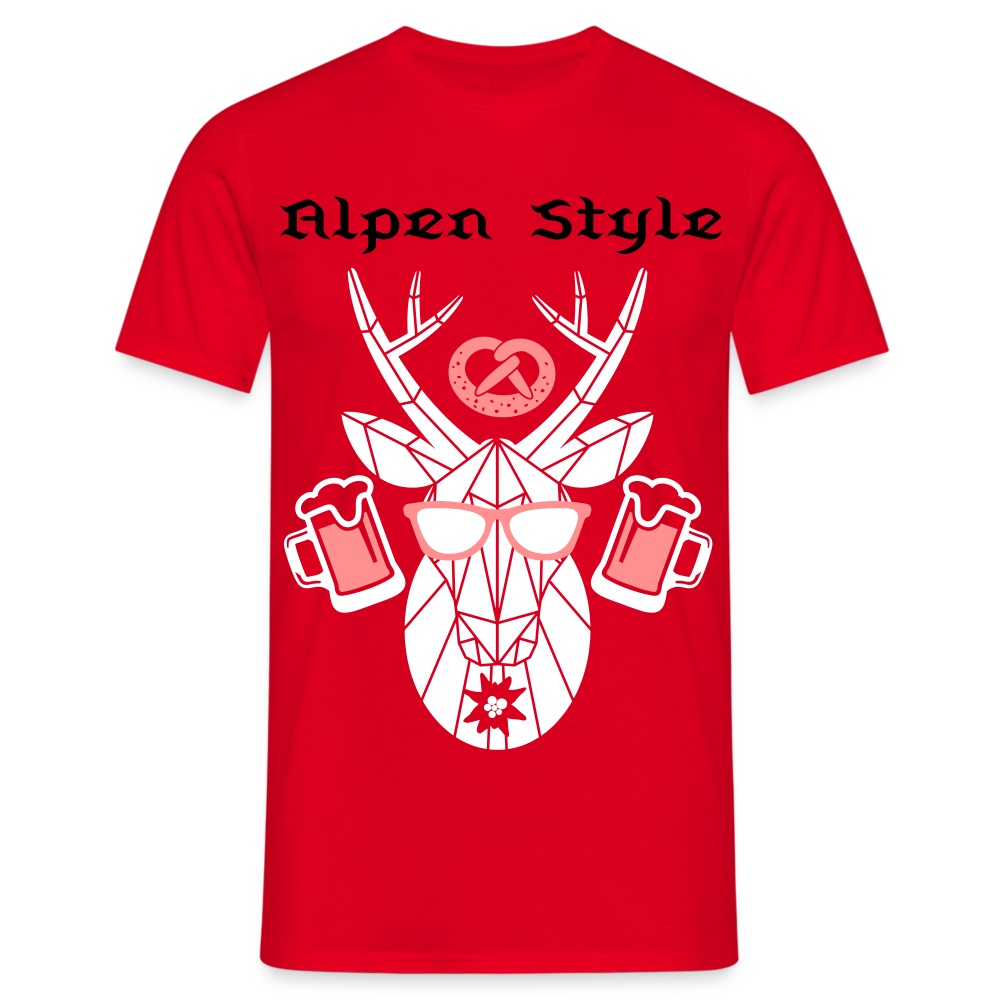 Herren - Männer T-Shirt bayrisch Alpen Style rot - Rot