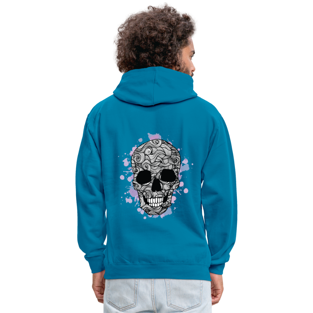 Rebellischer Herren Kontrast-Hoodie mit Totenkopf: Mach dich unverwechselbar - Pfauenblau/Grau meliert