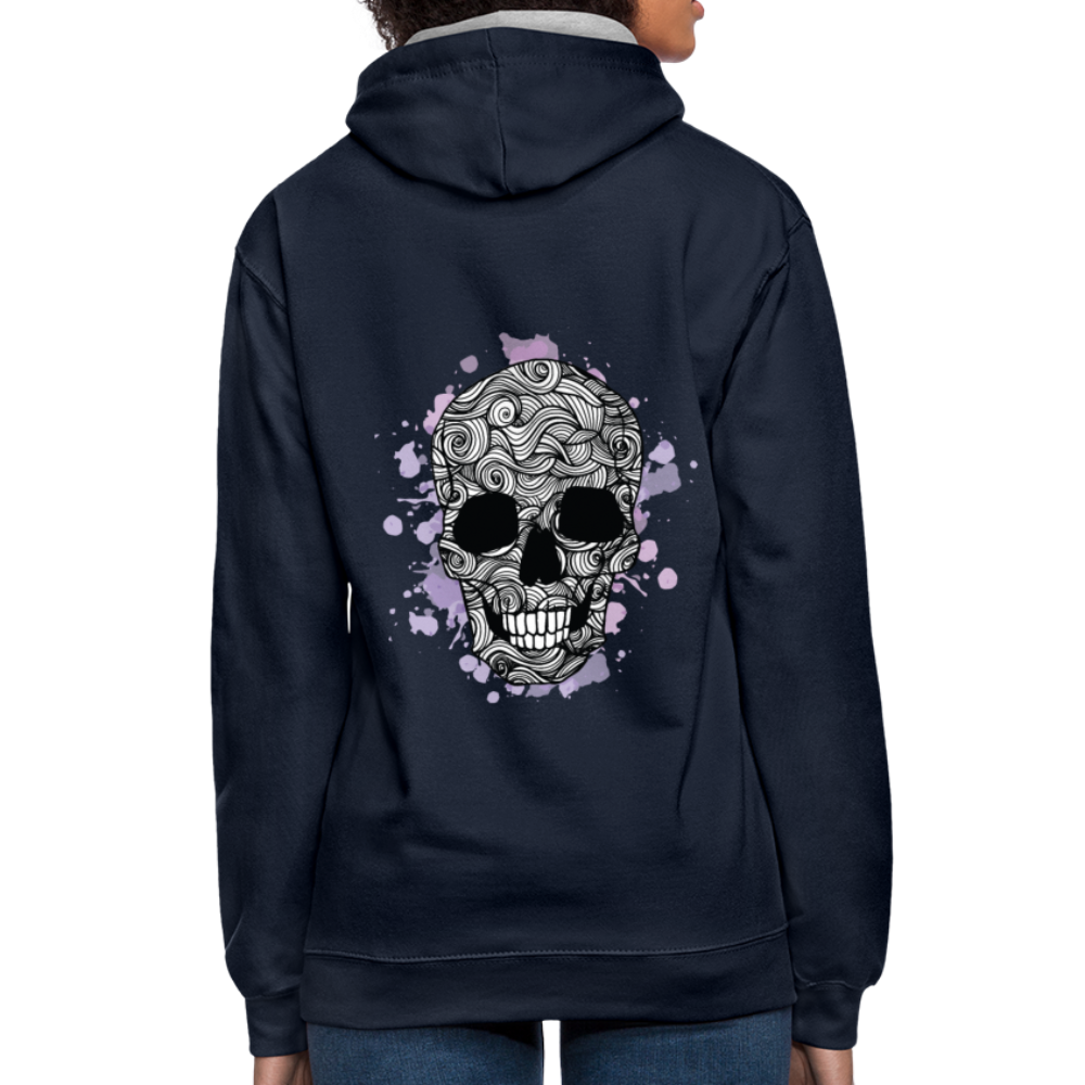 Rebellischer Herren Kontrast-Hoodie mit Totenkopf: Mach dich unverwechselbar - Navy/Grau meliert