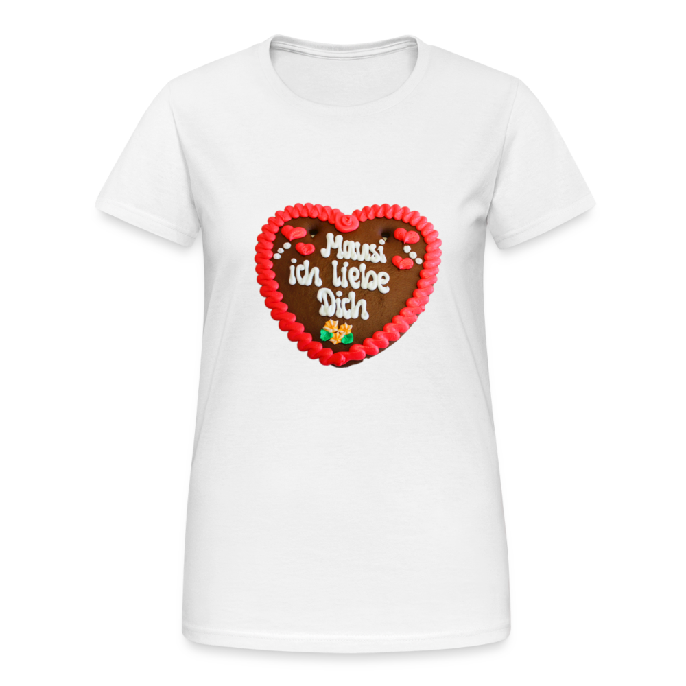 Damen - Frauen Gildan Heavy T-Shirt Lebkuchenherz Mausi ich liebe Dich - Weiß