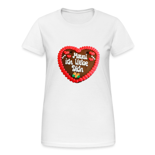 Damen - Frauen Gildan Heavy T-Shirt Lebkuchenherz Mausi ich liebe Dich - Weiß