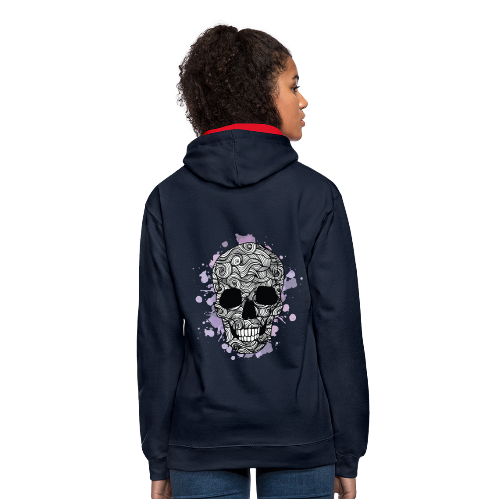 Rebellischer Herren Kontrast-Hoodie mit Totenkopf: Mach dich unverwechselbar - Navy/Rot