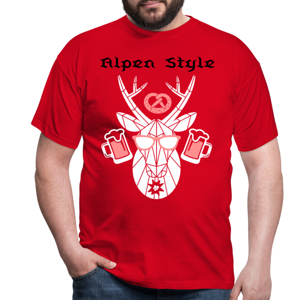 Herren - Männer T-Shirt bayrisch Alpen Style rot - Rot