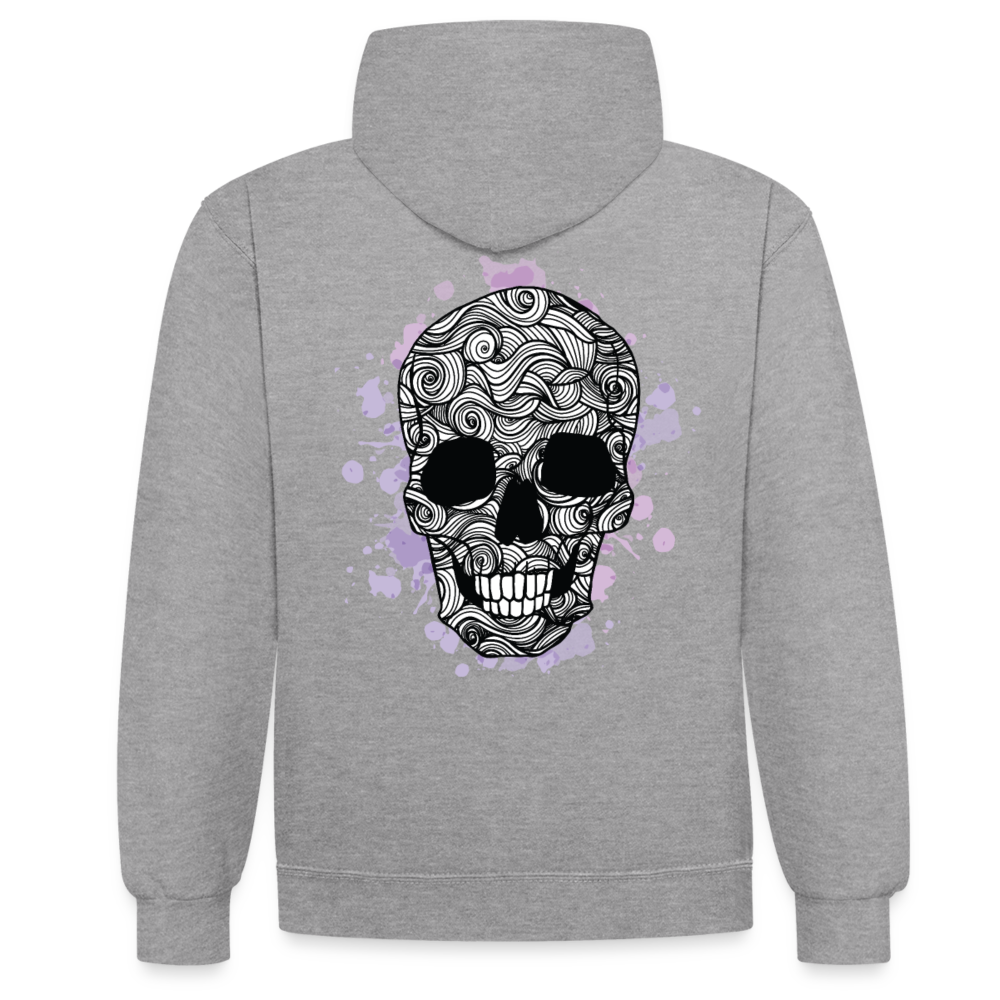 Rebellischer Herren Kontrast-Hoodie mit Totenkopf: Mach dich unverwechselbar - Grau meliert/Navy