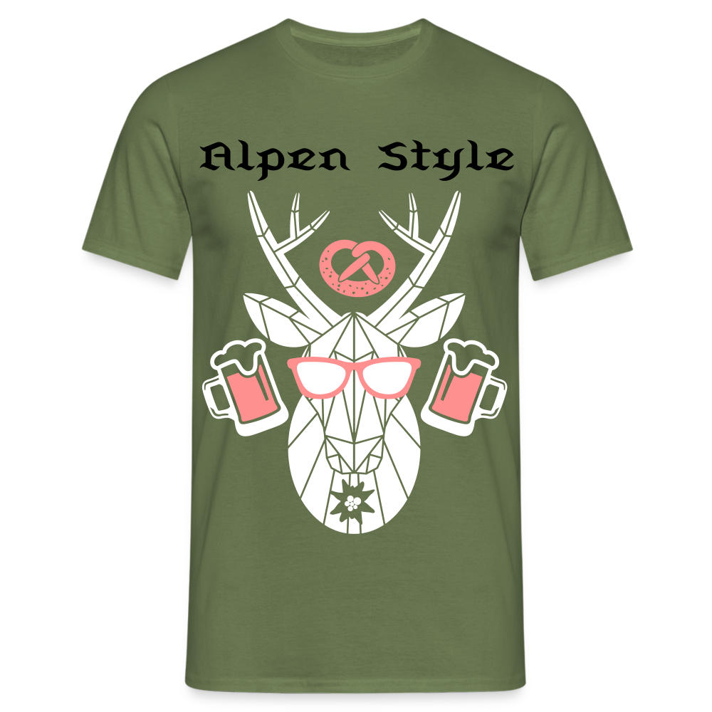 Herren - Männer T-Shirt bayrisch Alpen Style rot - Militärgrün