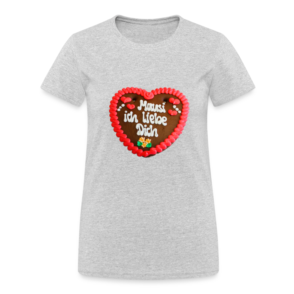 Damen - Frauen Gildan Heavy T-Shirt Lebkuchenherz Mausi ich liebe Dich - Grau meliert