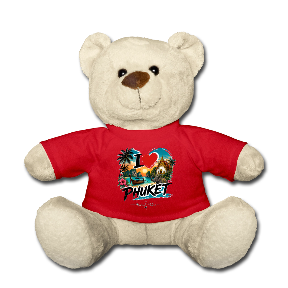 Weicher Teddy "I love Phuket" von Spreadconnect mit Palmen-Design, perfekt zum Kuscheln und Dekorieren.