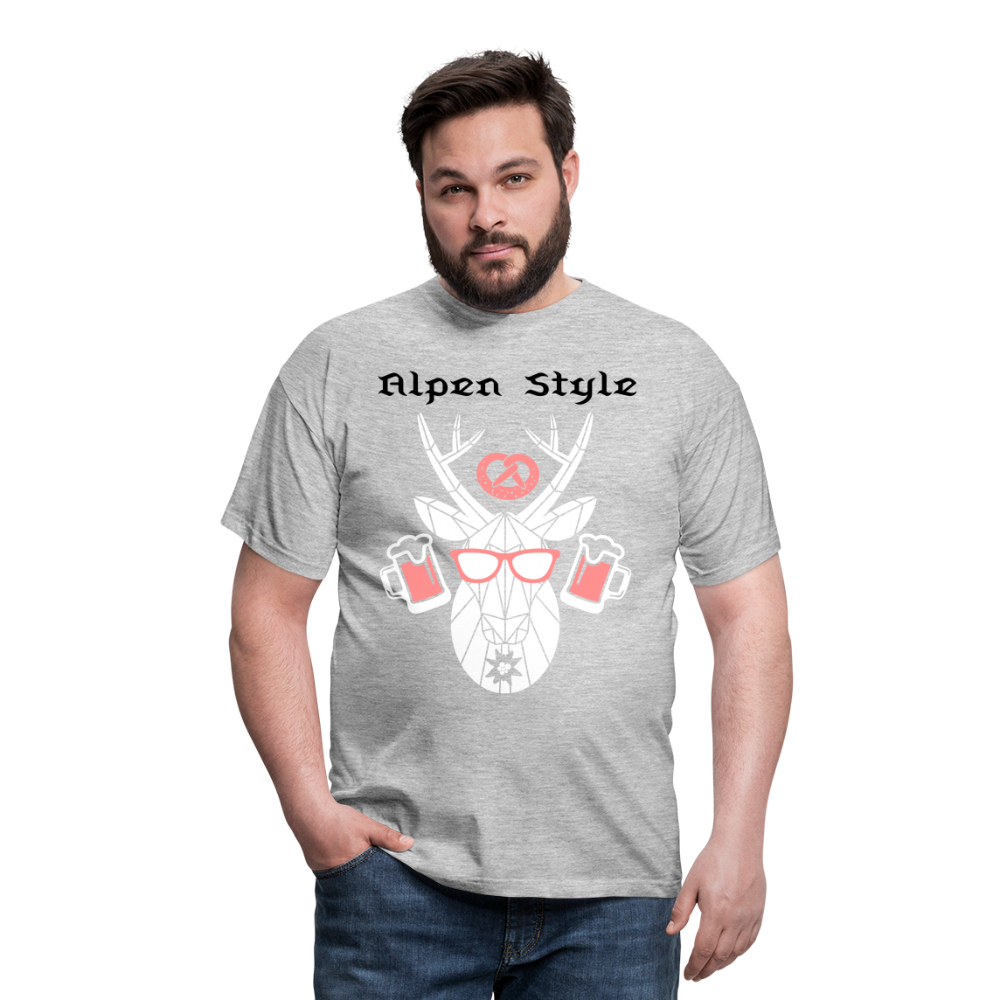 Herren - Männer T-Shirt bayrisch Alpen Style rot - Grau meliert