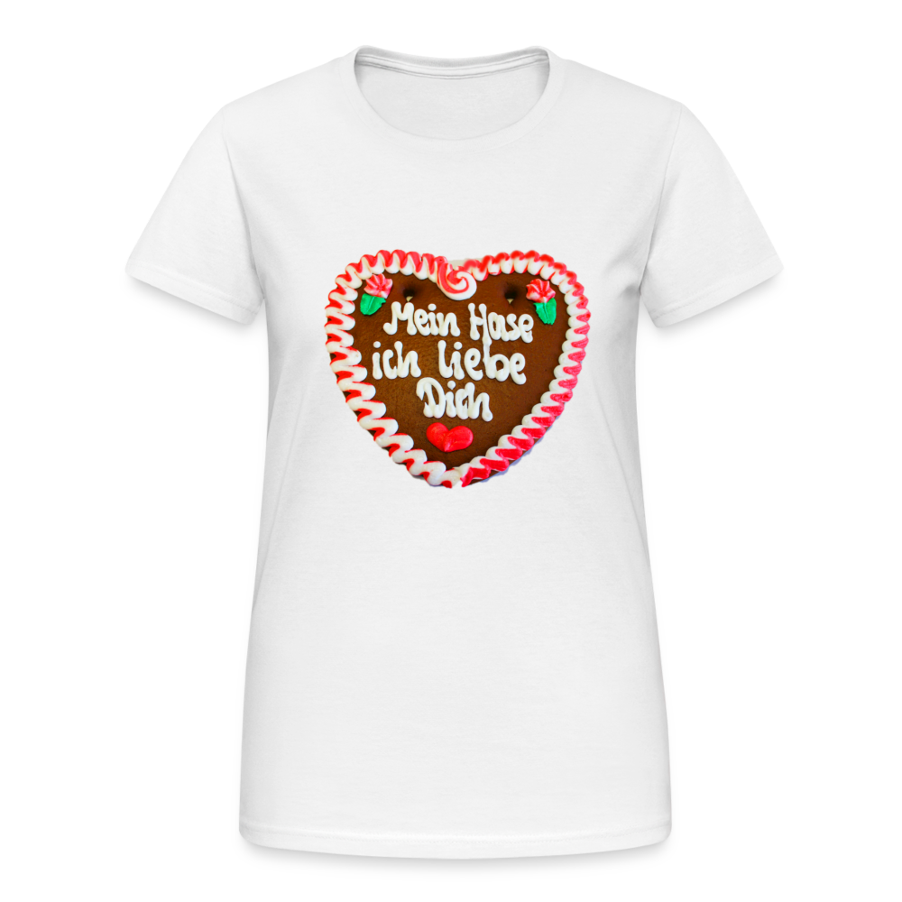 Damen - Frauen Gildan Heavy T-Shirt  Lebkuchenherz Mein Hase ich liebe Dich - Weiß