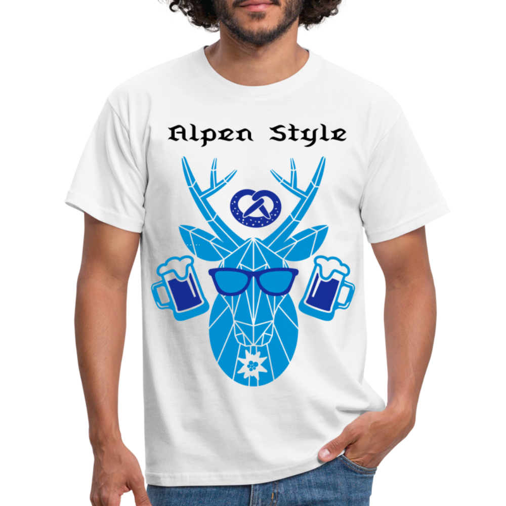 Herren - Männer T-Shirt bayrisch Alpen Style blau - Weiß