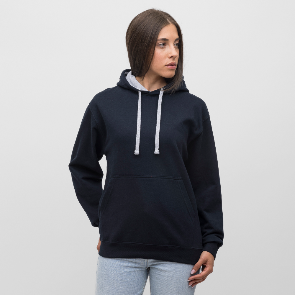 Rebellischer Herren Kontrast-Hoodie mit Totenkopf: Mach dich unverwechselbar - Navy/Grau meliert