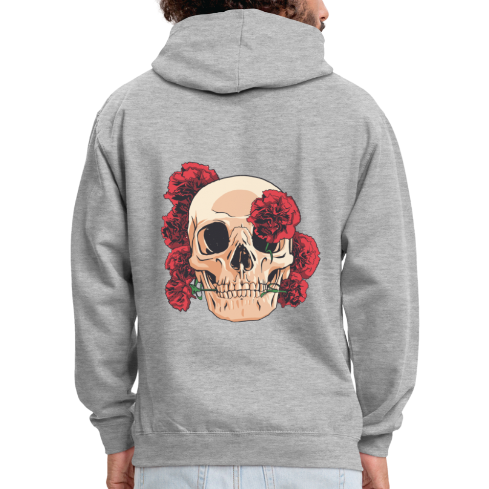 Herren - Männer Kontrast-Hoodie Totenkopf mit Rosen Design - Grau meliert/Navy