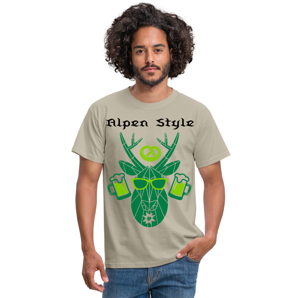 Herren - Männer T-Shirt bayrisch Alpen Style grün - Sandbeige