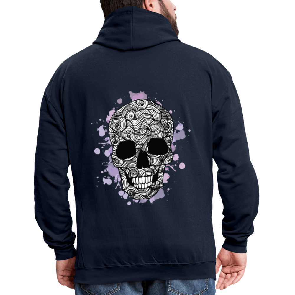 Rebellischer Herren Kontrast-Hoodie mit Totenkopf: Mach dich unverwechselbar - Navy/Rot