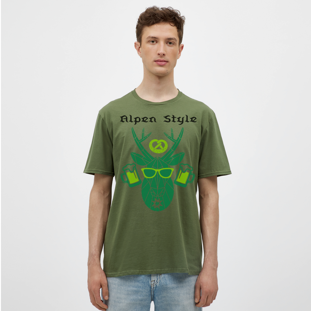 Herren - Männer T-Shirt bayrisch Alpen Style grün - Militärgrün