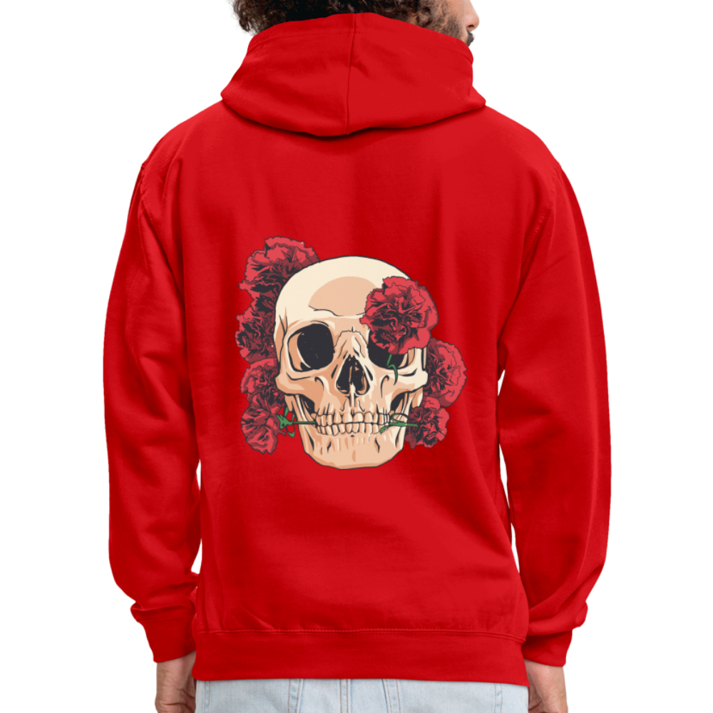 Herren - Männer Kontrast-Hoodie Totenkopf mit Rosen Design - Rot/Weiß