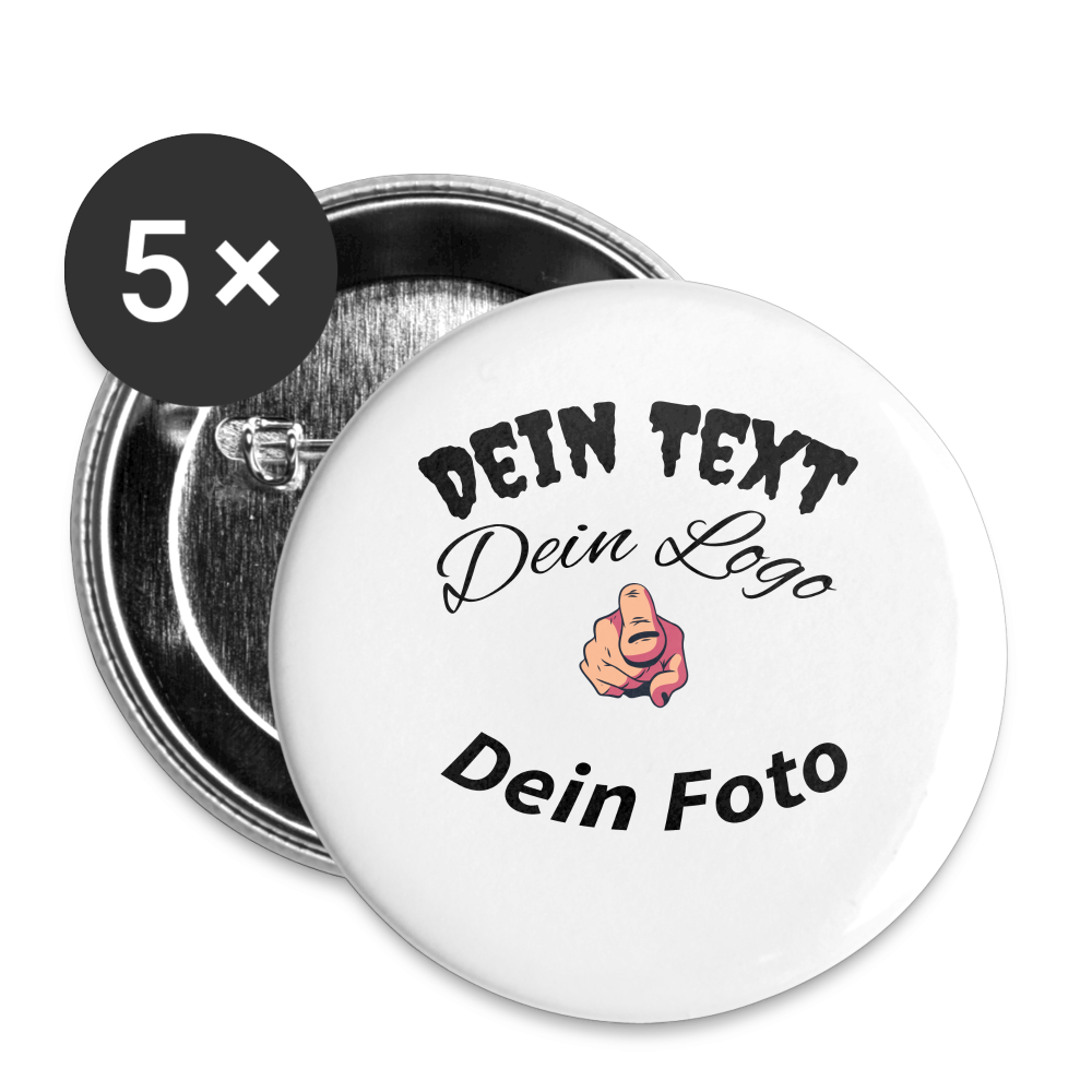 Buttons klein 25 mm (5er Pack) nach Wunsch selbst gestalten - Weiß