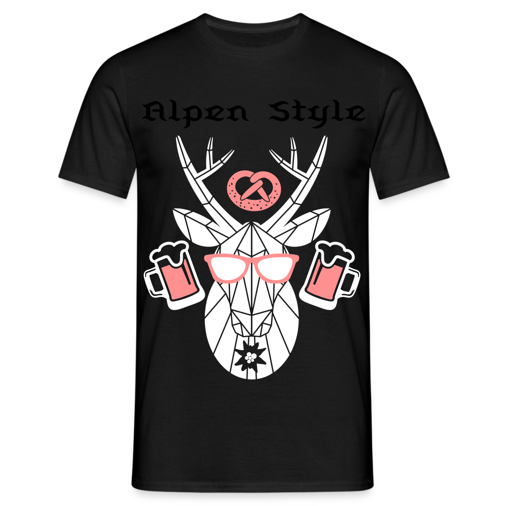 Herren - Männer T-Shirt bayrisch Alpen Style rot - Schwarz