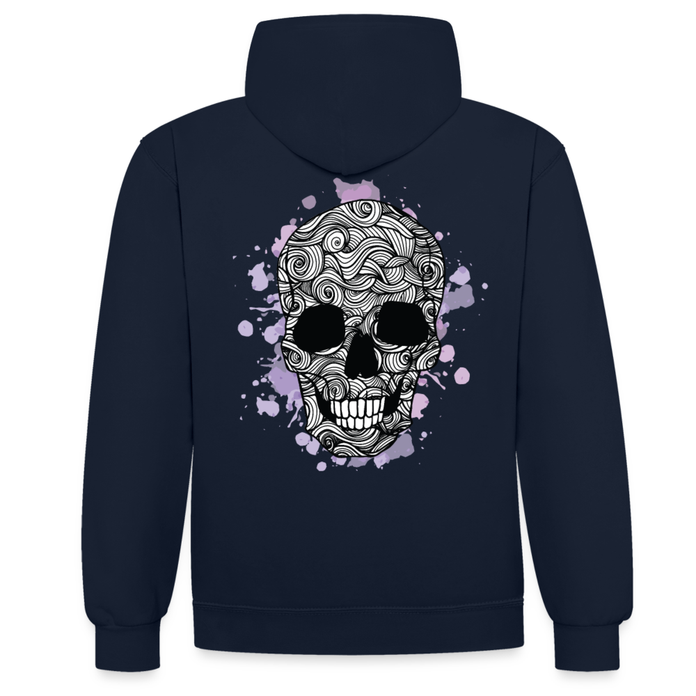 Rebellischer Herren Kontrast-Hoodie mit Totenkopf: Mach dich unverwechselbar - Navy/Grau meliert