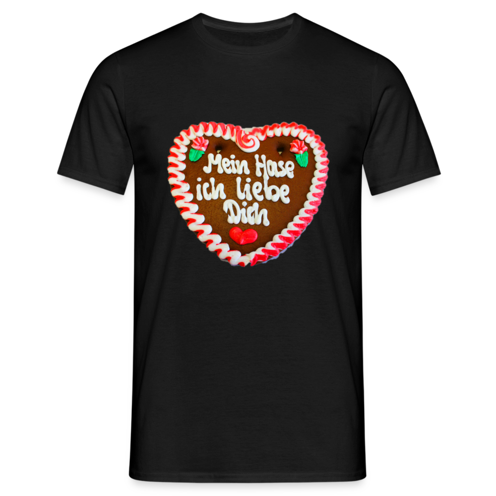 Herren - Männer T-Shirt Lebkuchenherz Mein Hase ich liebe Dich - Schwarz