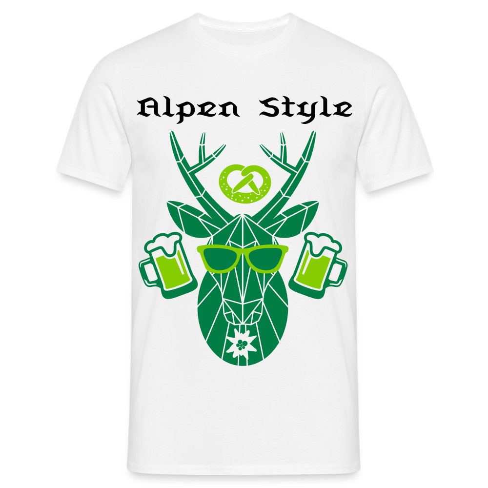 Herren - Männer T-Shirt bayrisch Alpen Style grün - Weiß