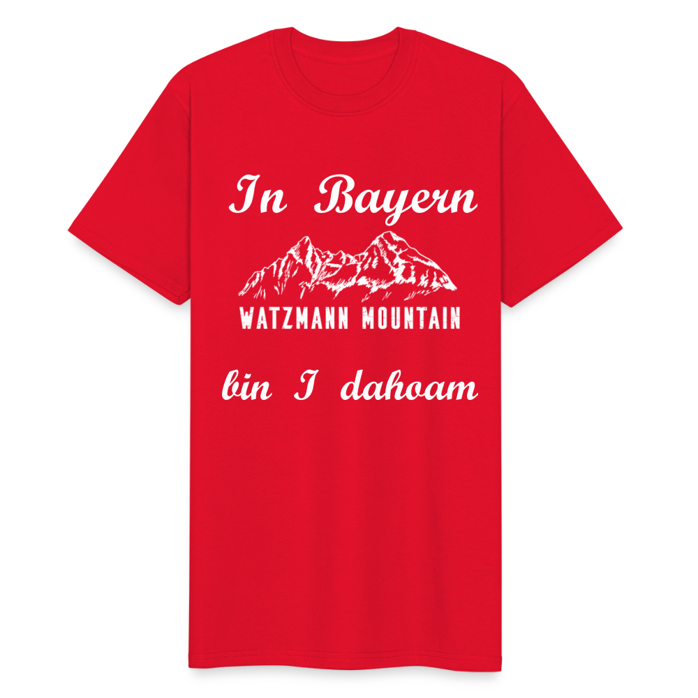 Herren - Männer Workwear T-Shirt bayrisch In Bayern bin I dahoam Watzmann Mountains - Rot