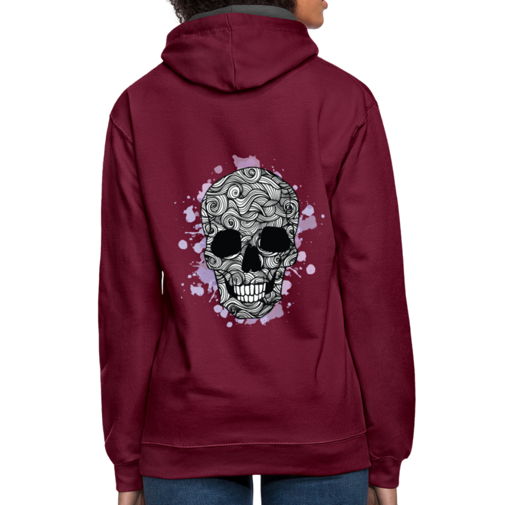 Rebellischer Herren Kontrast-Hoodie mit Totenkopf: Mach dich unverwechselbar - Weinrot/Anthrazit