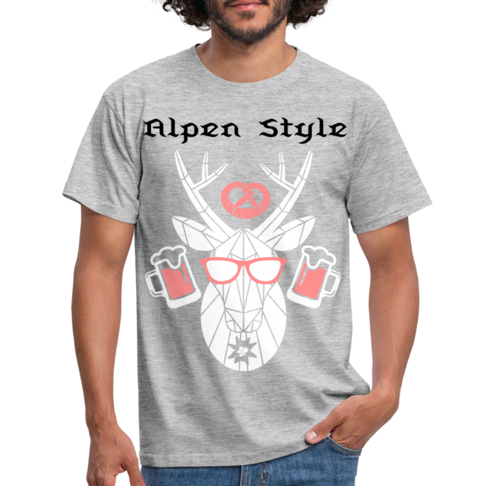 Herren - Männer T-Shirt bayrisch Alpen Style rot - Grau meliert