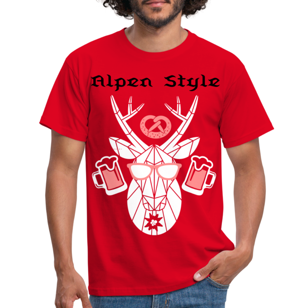 Herren - Männer T-Shirt bayrisch Alpen Style rot - Rot