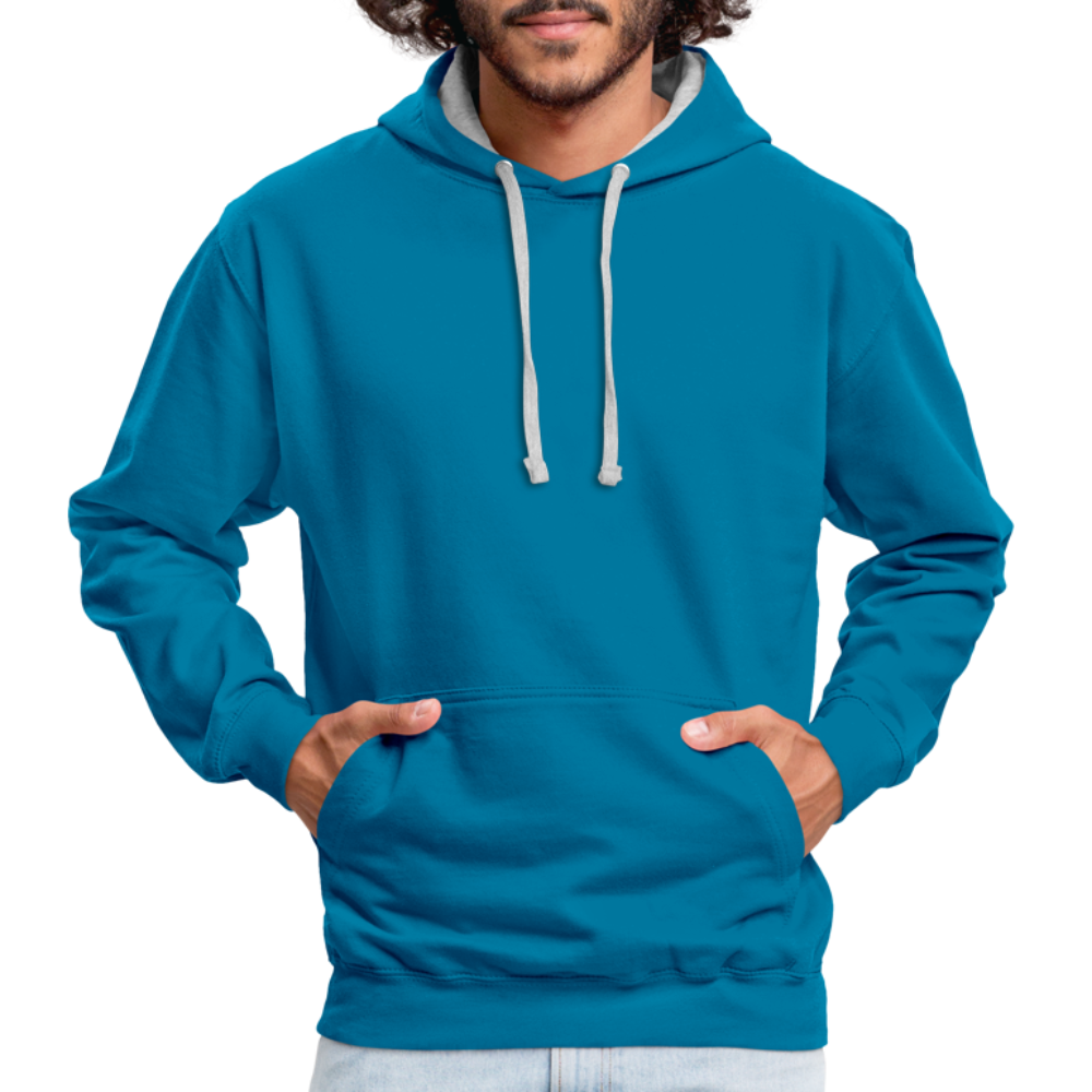 Rebellischer Herren Kontrast-Hoodie mit Totenkopf: Mach dich unverwechselbar - Pfauenblau/Grau meliert