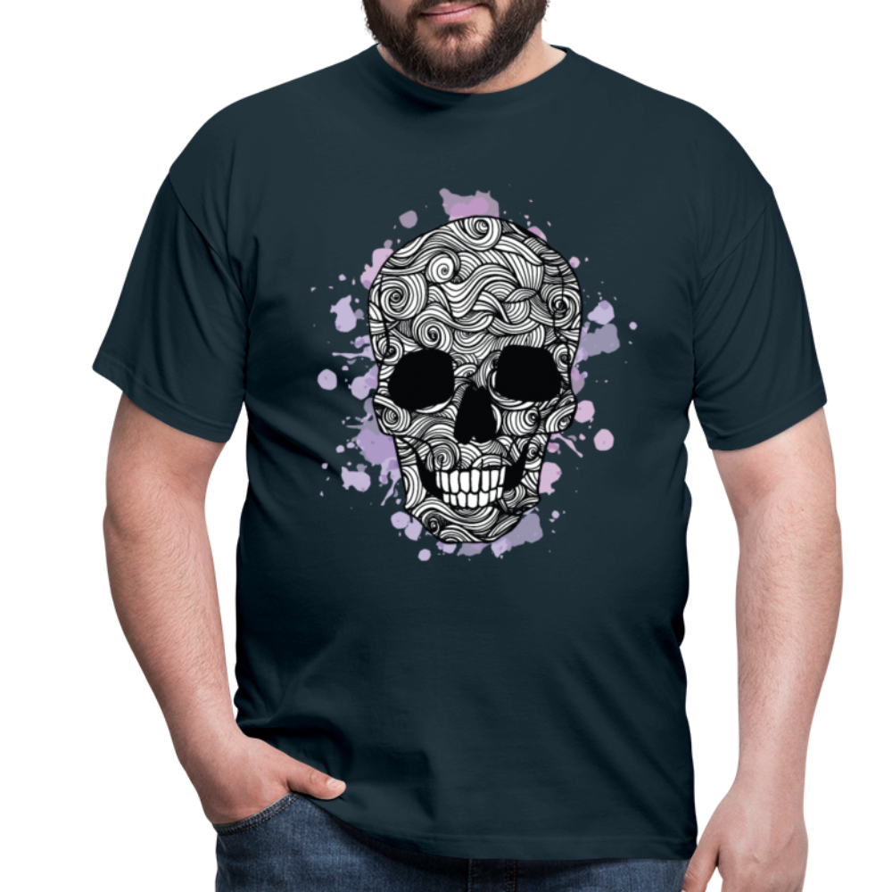 Dunkle Eleganz: Totenkopf-Herren T-Shirt für wahre Gothic-Fans - Navy