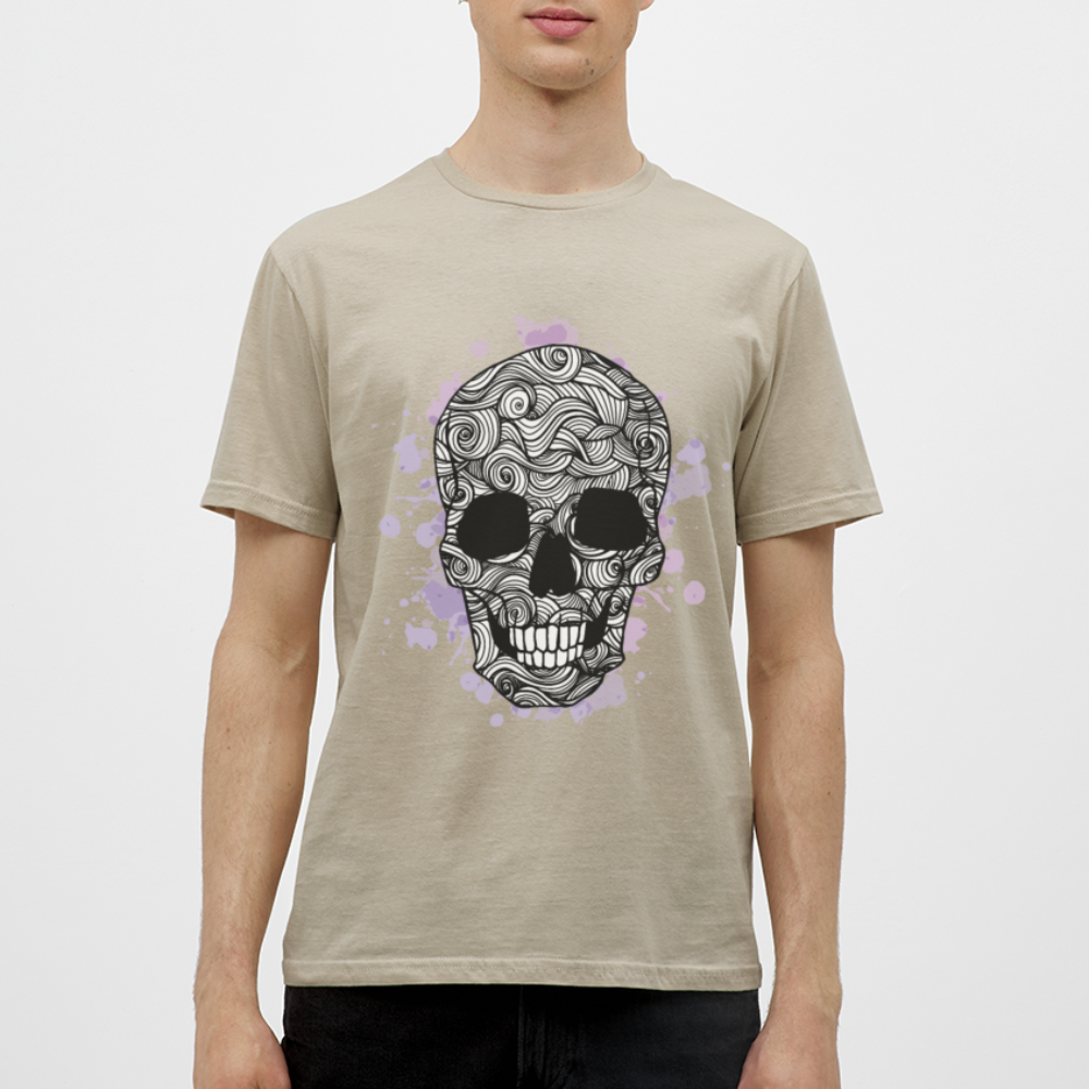 Dunkle Eleganz: Totenkopf-Herren T-Shirt für wahre Gothic-Fans - Sandbeige