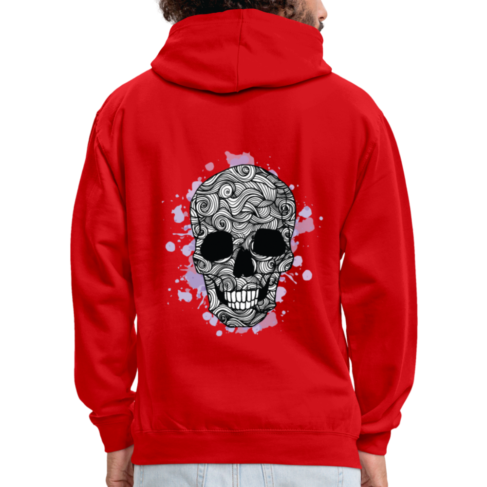 Rebellischer Herren Kontrast-Hoodie mit Totenkopf: Mach dich unverwechselbar - Rot/Weiß