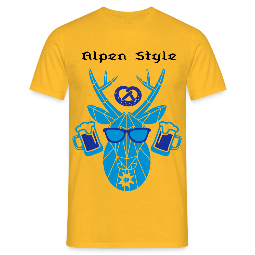 Herren - Männer T-Shirt bayrisch Alpen Style blau - Gelb