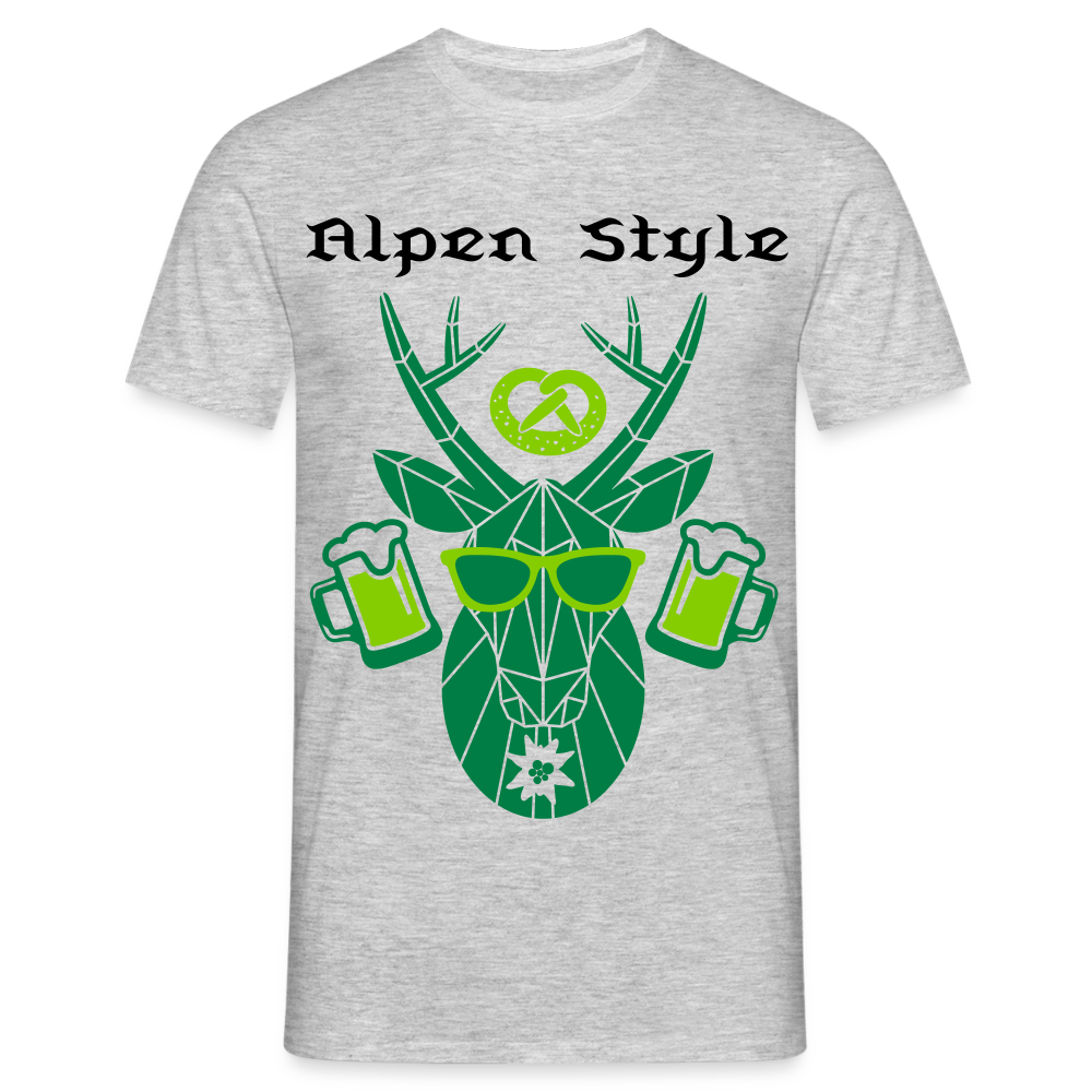 Herren - Männer T-Shirt bayrisch Alpen Style grün - Grau meliert