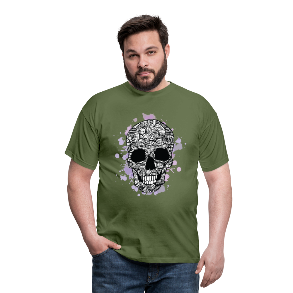 Dunkle Eleganz: Totenkopf- Herren T-Shirt für wahre Gothic-Fans - Militärgrün