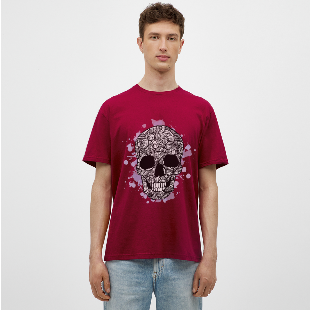 Dunkle Eleganz: Totenkopf- Herren T-Shirt für wahre Gothic-Fans - Ziegelrot