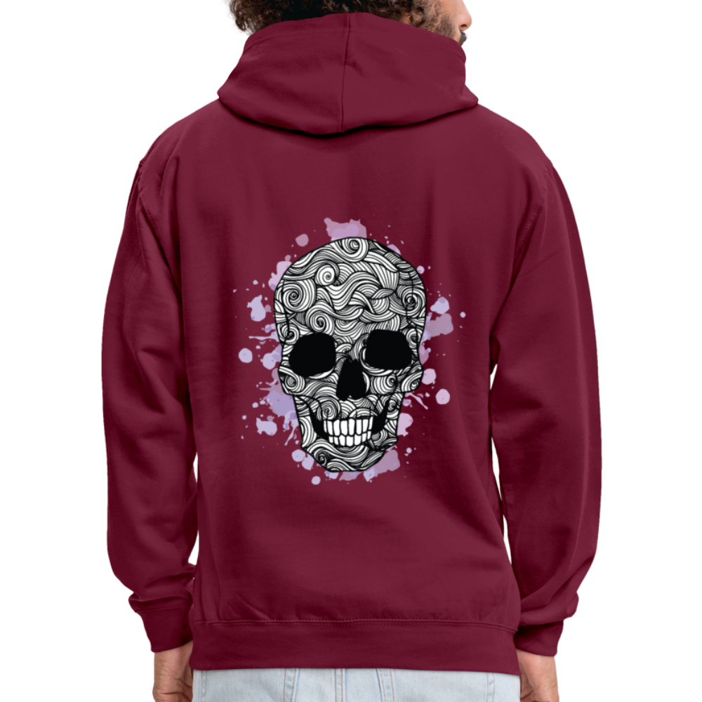 Rebellischer Herren Kontrast-Hoodie mit Totenkopf: Mach dich unverwechselbar - Weinrot/Anthrazit