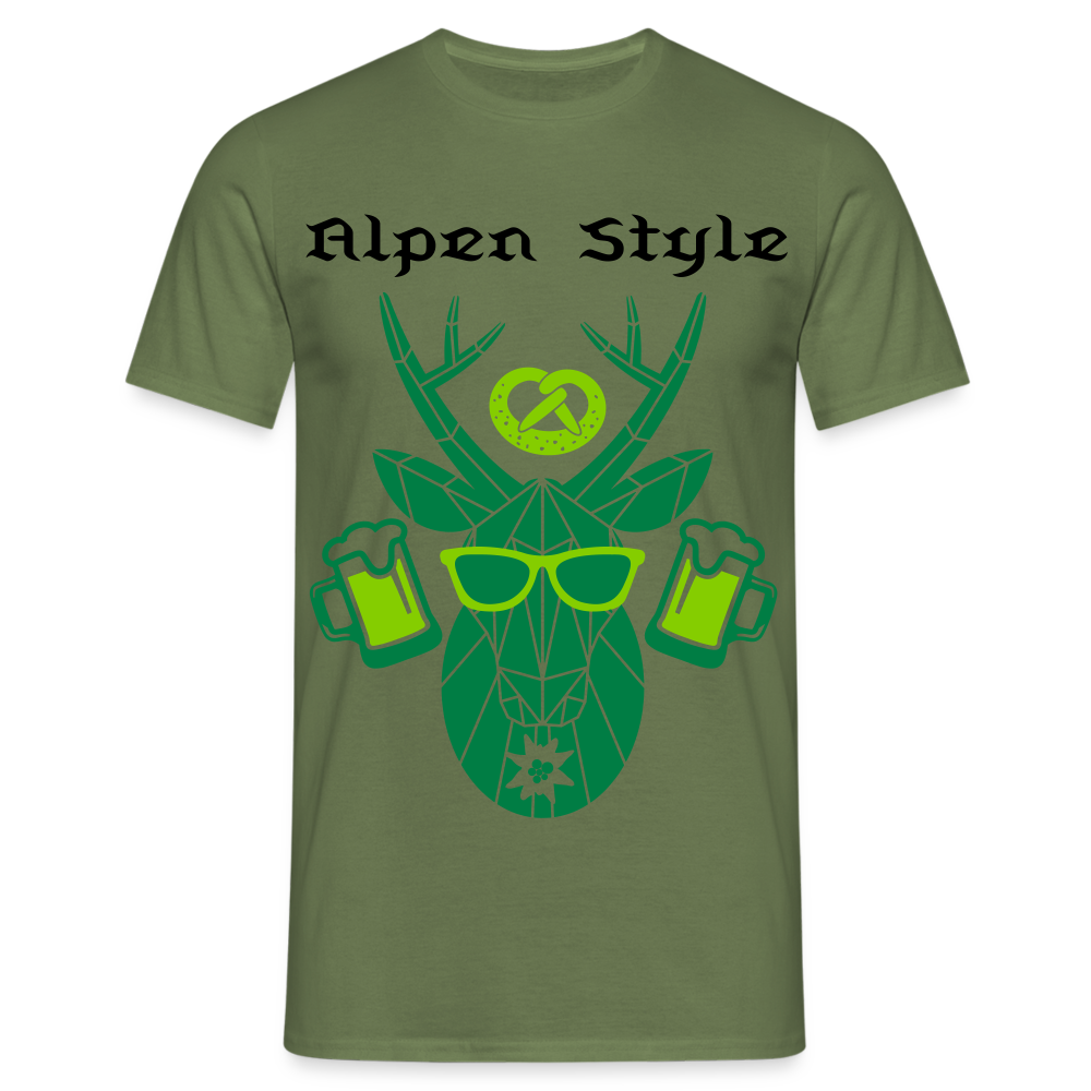 Herren - Männer T-Shirt bayrisch Alpen Style grün - Militärgrün