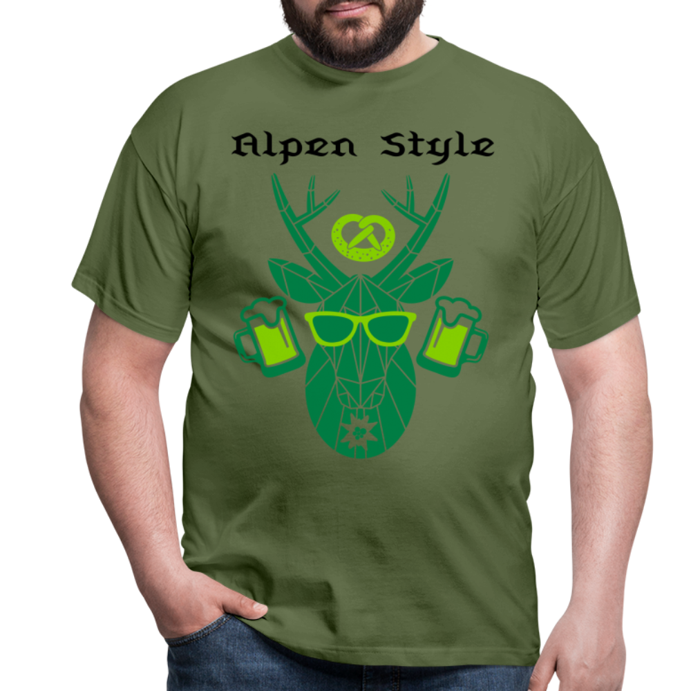 Herren - Männer T-Shirt bayrisch Alpen Style grün - Militärgrün