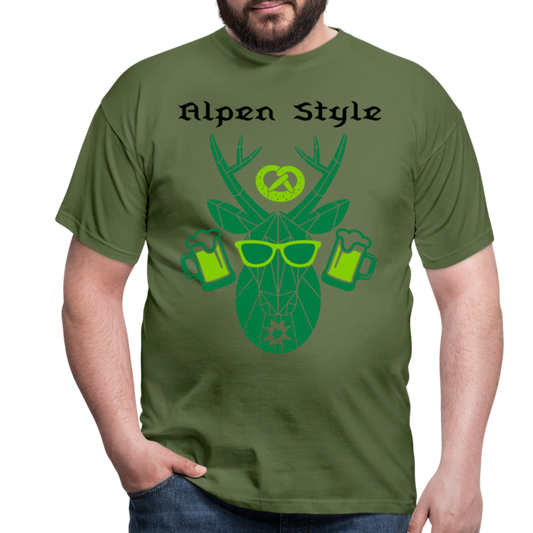 Herren - Männer T-Shirt bayrisch Alpen Style grün - Militärgrün