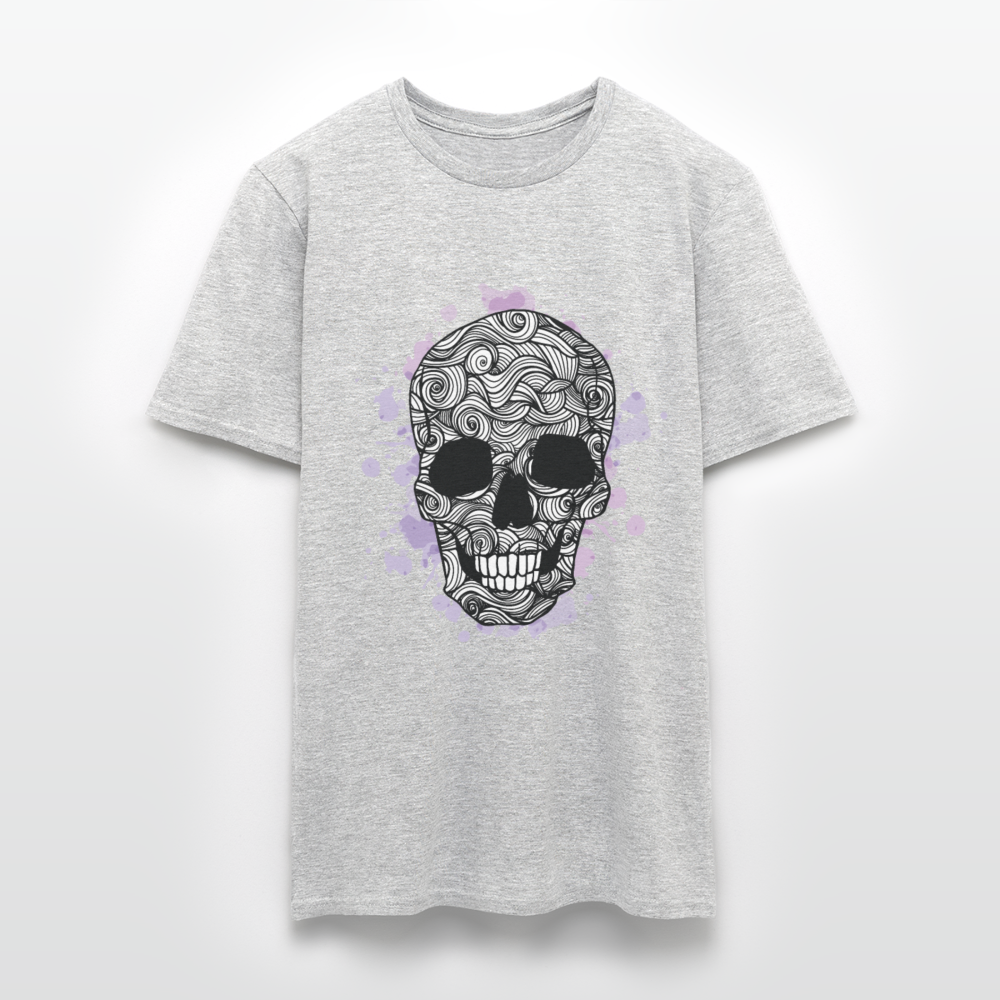 Dunkle Eleganz: Totenkopf-Herren T-Shirt für wahre Gothic-Fans - Grau meliert