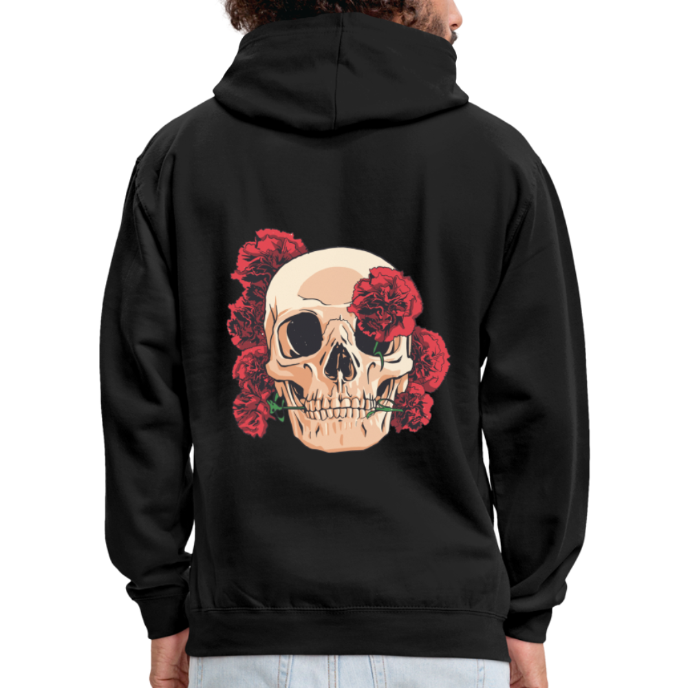 Herren - Männer Kontrast-Hoodie Totenkopf mit Rosen Design - Schwarz/Rot