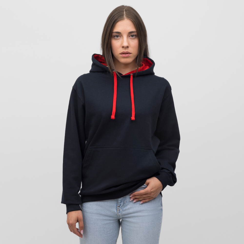 Rebellischer Herren Kontrast-Hoodie mit Totenkopf: Mach dich unverwechselbar - Navy/Rot