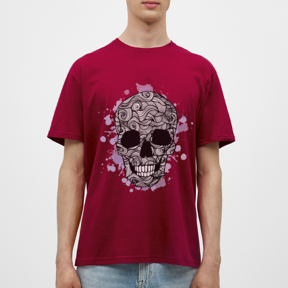 Dunkle Eleganz: Totenkopf-Herren T-Shirt für wahre Gothic-Fans - Ziegelrot