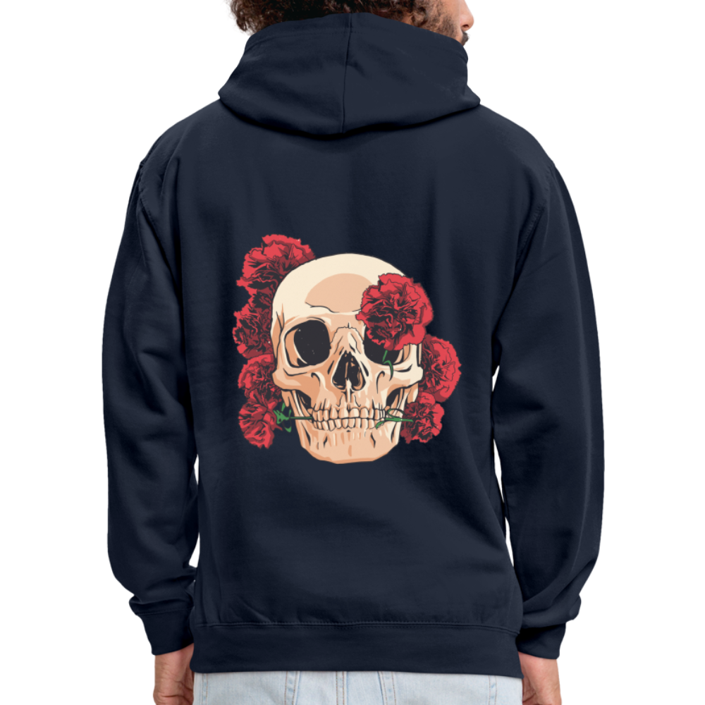 Herren - Männer Kontrast-Hoodie Totenkopf mit Rosen Design - Navy/Rot