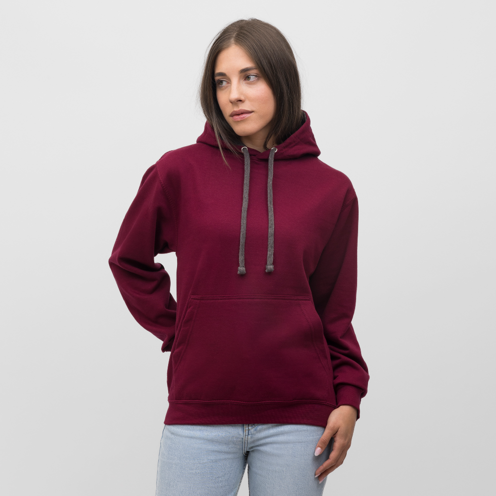 Rebellischer Herren Kontrast-Hoodie mit Totenkopf: Mach dich unverwechselbar - Weinrot/Anthrazit