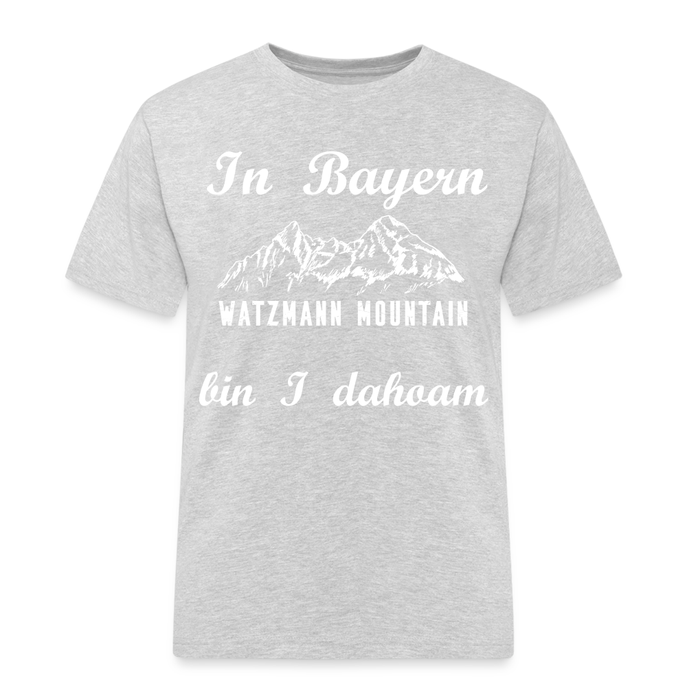 Herren - Männer Workwear T-Shirt bayrisch In Bayern bin I dahoam Watzmann Mountains - Grau meliert