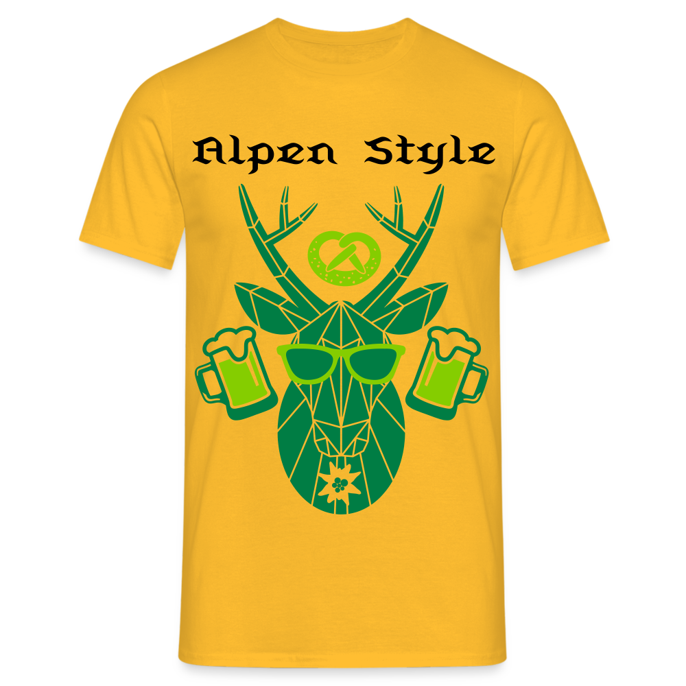 Herren - Männer T-Shirt bayrisch Alpen Style grün - Gelb